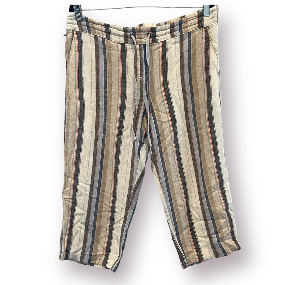 PER SE Linen Blend Striped Capri Pants Large